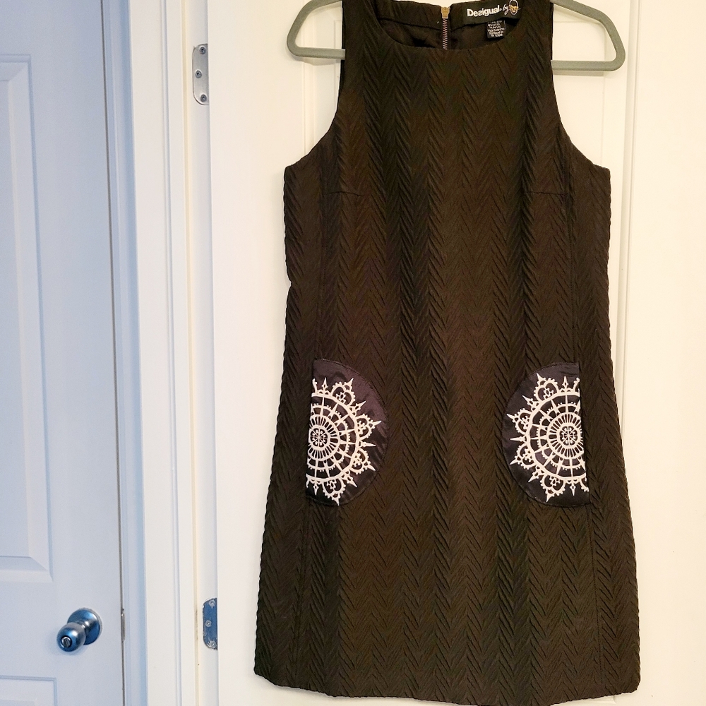 Desigual Textured Black and White Mini Dress Size EU 40 / US 8